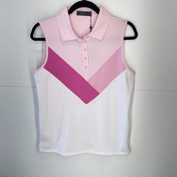 NWT G/FORE Multi V Stretch Tech Jersey Sleeveless Golf Polo Shirt in Blush - Picture 1 of 6
